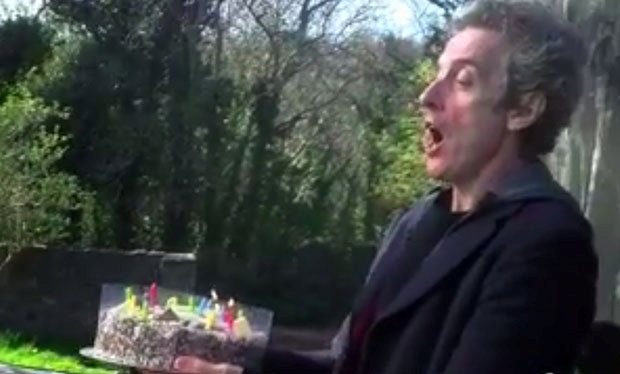 Peter Capaldi celebrated his birthday while filming Doctor Who by trying to throw cake at Maisie Williams